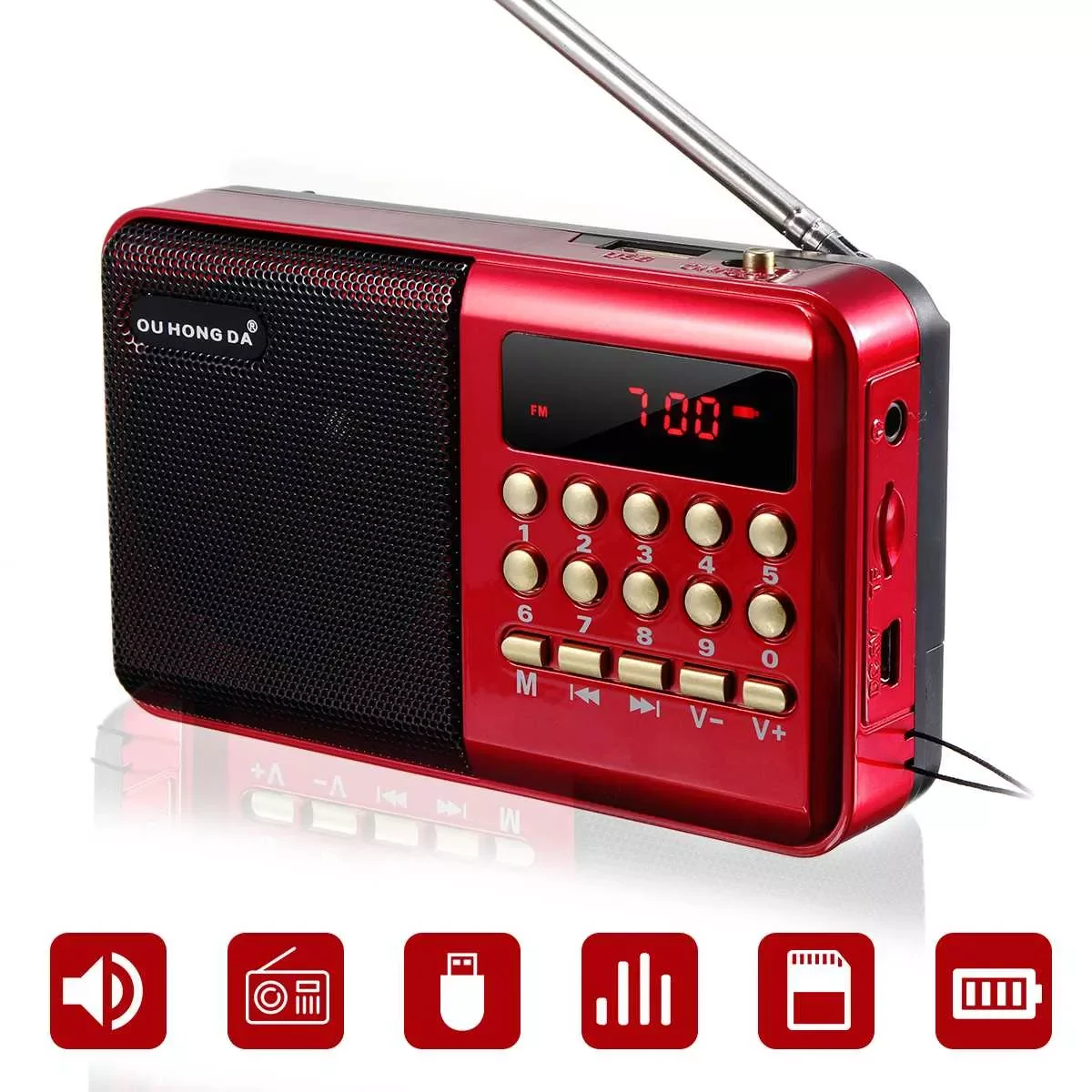 

Mini Portable Radio Handheld Rechargeable Digital FM USB TF MP3 Player Speaker Devices Supplies