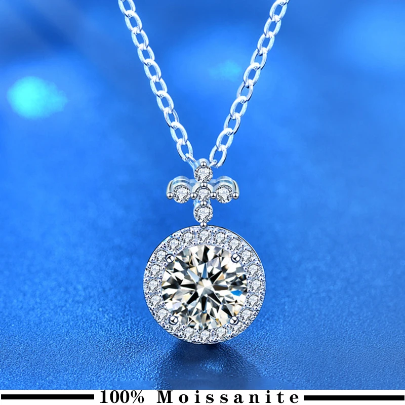 

Moissanite Dimond 1.0ct D color round 925 sterling silver necklace, exquisite jewelry, for women’s birthday gifts