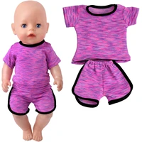 43 cm boy american dolls clothes 2pcsset summer purple sportswear t shirt shorts born baby toy accessories 18 inch girls f212