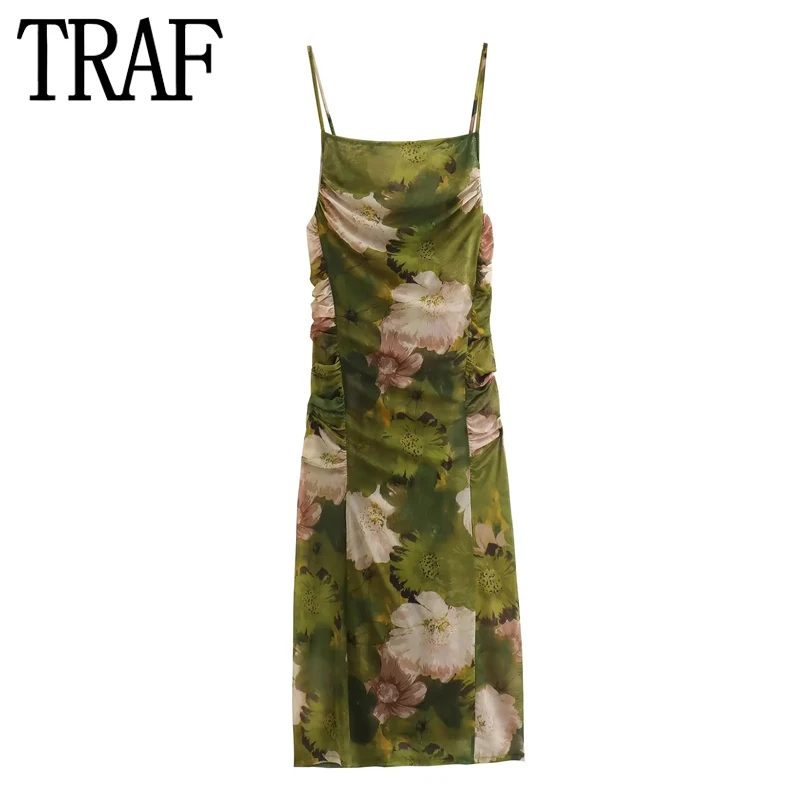 

Платье-комбинация женское летнее с цветочным принтом и рюшами