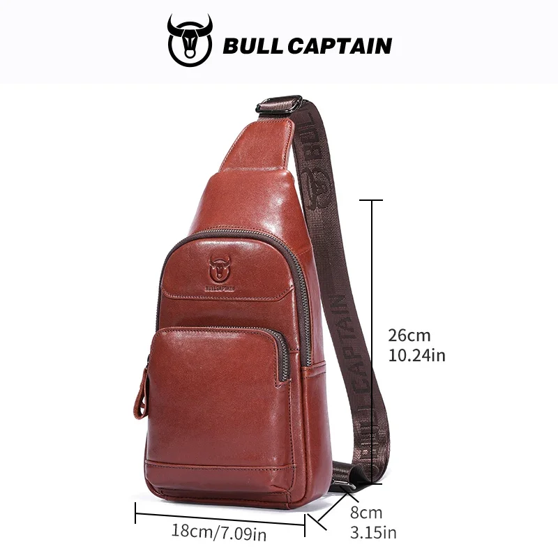 BULLCAPTAIN Мужская нагрудная сумка из натуральной кожи многофункциональная