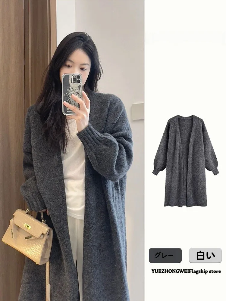 Серая корейская серия Idle Sle Мягкий клейкий свитер средней длины Верхняя одежда