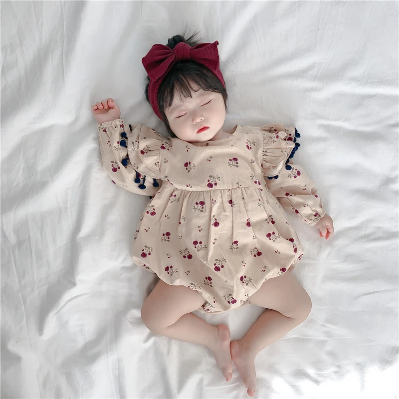 

Детский трикотажный комбинезон для девочек, осень 2023, трикотажный цельный комбинезон с длинным рукавом, милый однотонный повседневный комбинезон с круглым вырезом