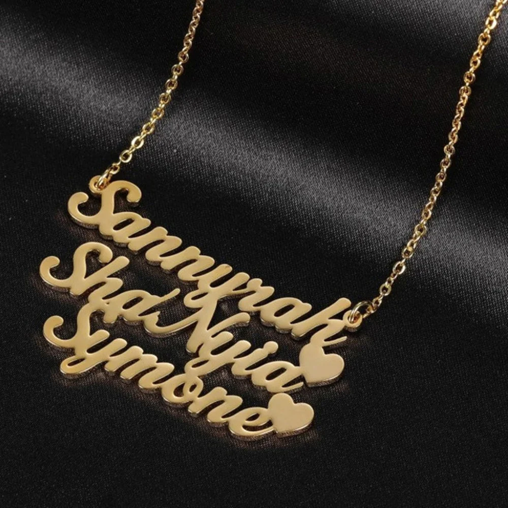 

JewelryR Custom Multiple Name Necklace Personality Stainless Steel Gold Chain Nameplate Pendant For Family Jewelry Birthday Gift