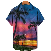 fashion mens shirts casual coconut tree 3d printed short sleeves lapel slim hawaiian shirts beachwear travel clothing oversized