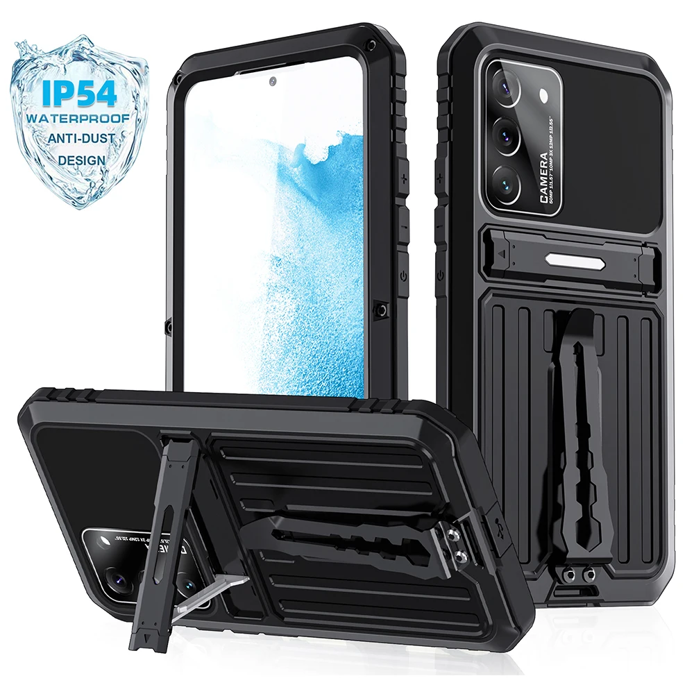 

IP54 Water-Resistant Case For Samsung Galaxy S22 Plus Metal Cover S21 FE Built-in Screen Protector Holder Shockproof Armor Funda