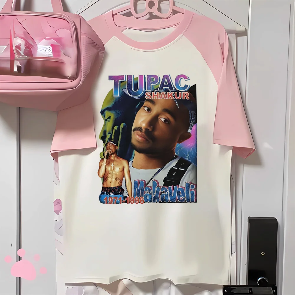 Женская футболка Tupac модная в стиле хип-хоп с графикой цифровая 2000-х годов гранж