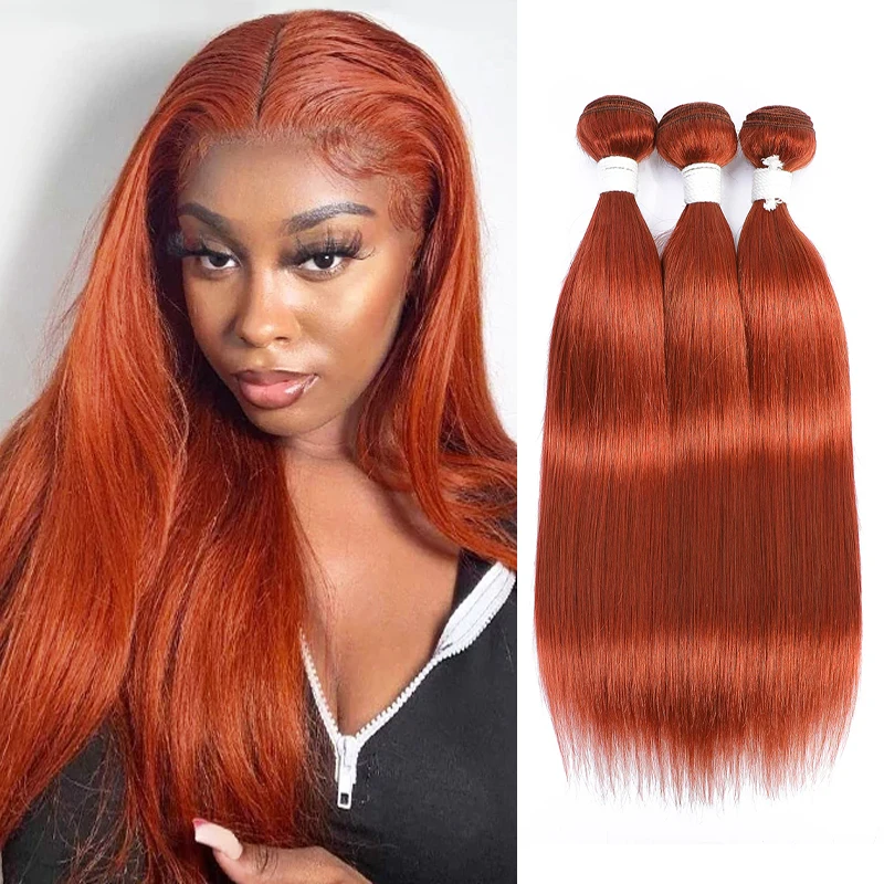 #350 Orange Brazilian Straight Bundles SOKU Hair Weaving Bundles 8-26inch Remy Human Hair Weft Extension 3/4 Bundles Deals