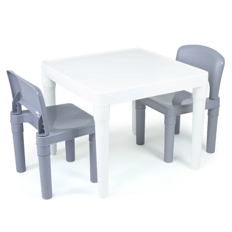 

Humble Crew Springfield Kids Dry Erase Plastic 3 Piece Table and 2 Chairs Set, White/Gray study table for students