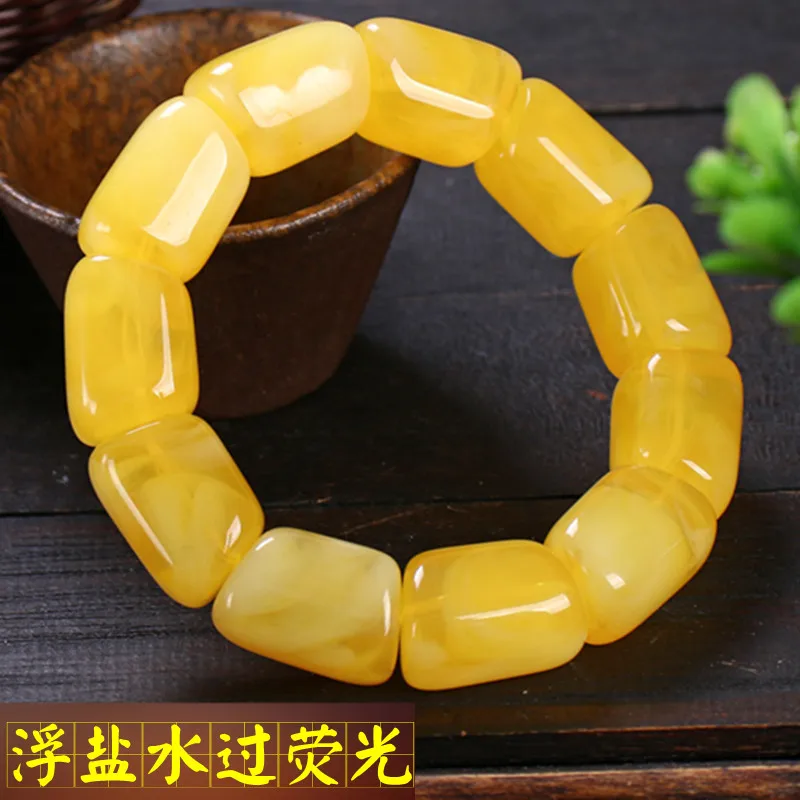 

Chicken Oil Yellow Honey Wax Barrel Beads Single Loop Hand String Old Honey Wax Amber Barrel Beads Shaped Bracelet