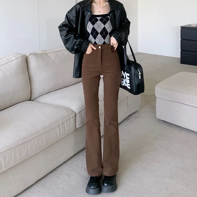 Женские джинсы-клеш с завышенной талией коричневые джинсовые брюки-клеш высокой