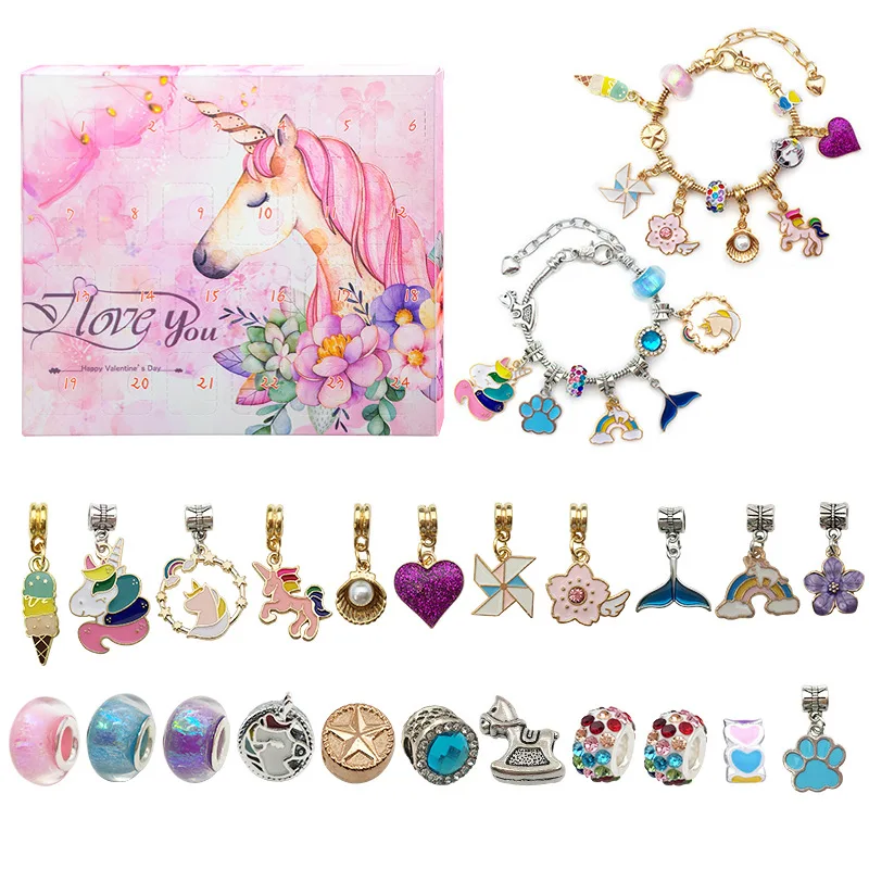 

Unicorn Blind Box Diy Color Crystal Christmas Cartoon Children's Bracelet Toy Acrylic Large Hole Beads Bracelet Handmade Making