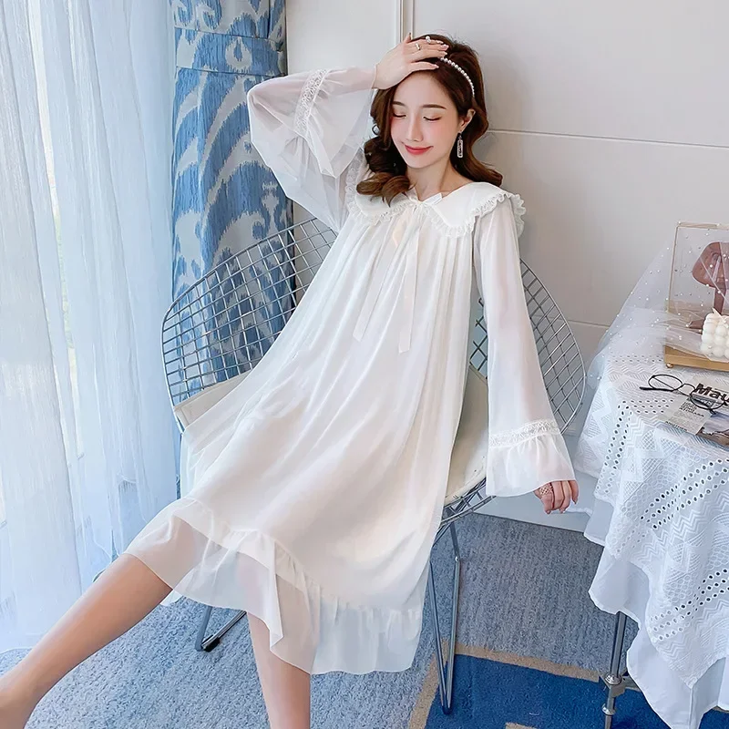 Женская хлопковая сетчатая длинная ночная рубашка пеньюар одежда для сна в