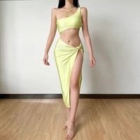 nighpha one shoulder midi dresses for women 2022 summer sleeveless backless split club party fashion sexy cut out dress