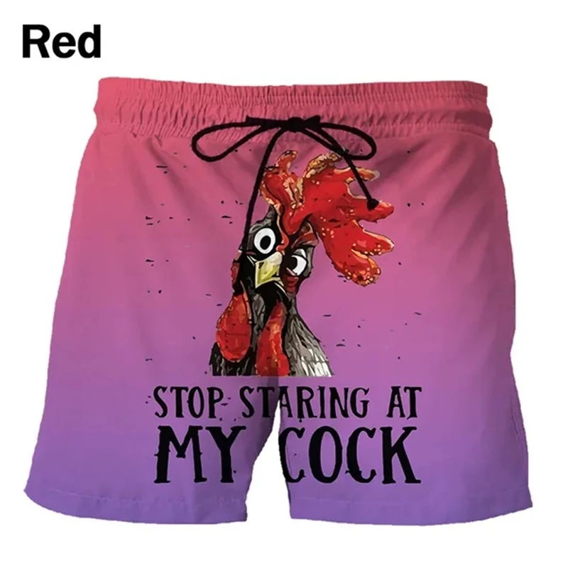 

New Hot Sale Funny Animals 3d Printed Beach Shorts Unisex Casual Soft Beach Shorts Stop Staring At My Cock Funny Chicken Shorts