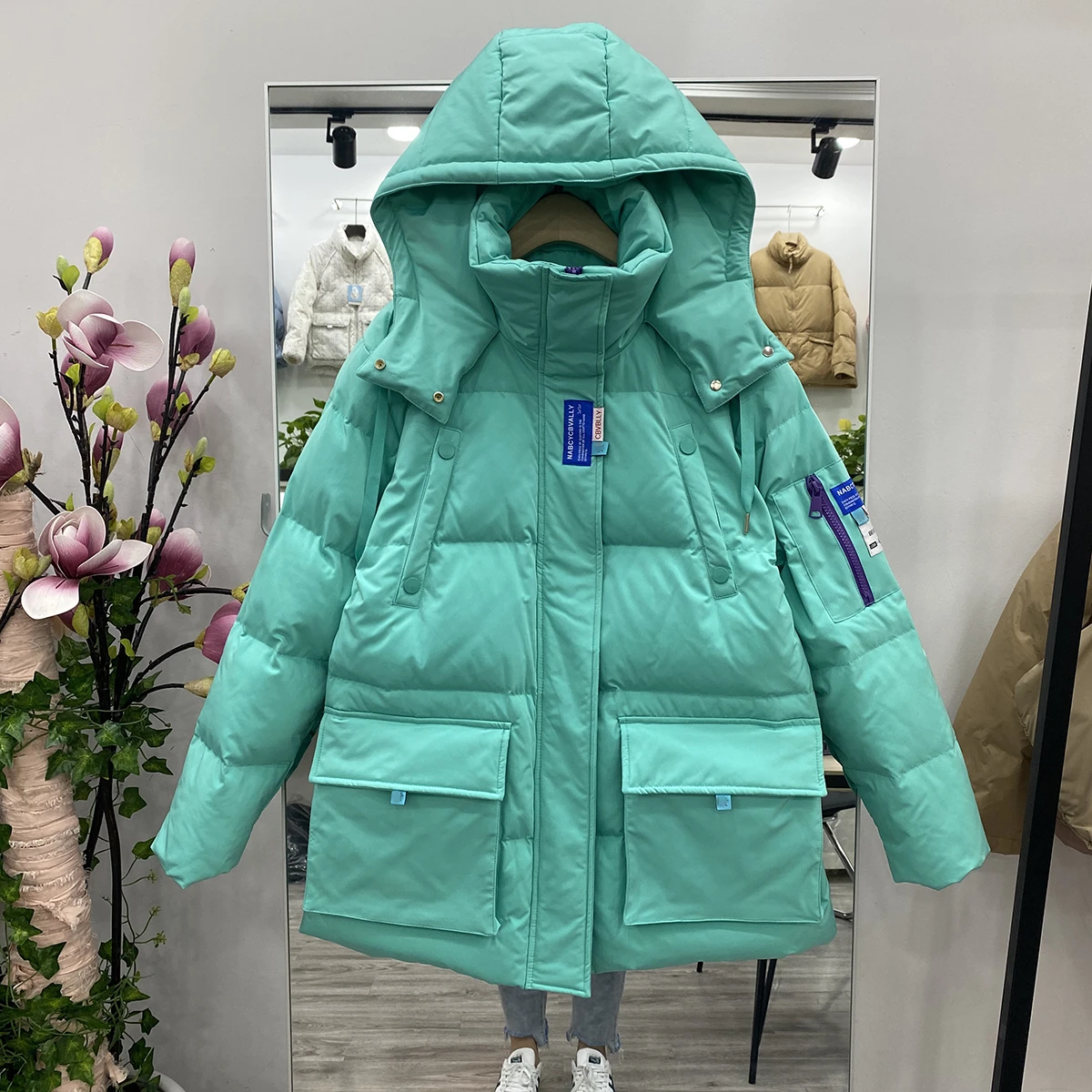 Parker Down Jacket 2021 Winter New Women's Thickened Loose Work Clothes Long Sleeve Solid Color White Duck Down Coat F652