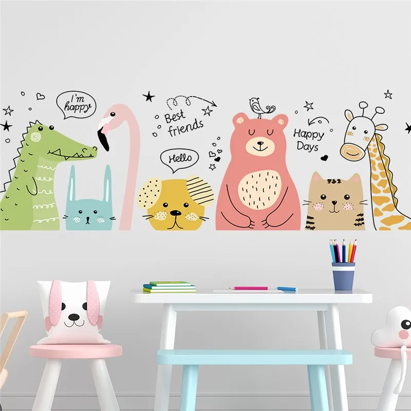 

Cartoon Giraffe Flamingo Crocodile Tiger Wall Stickers For Kids Bedroom Decoration Animals Mural Art Diy Home Decal Pvc Posters
