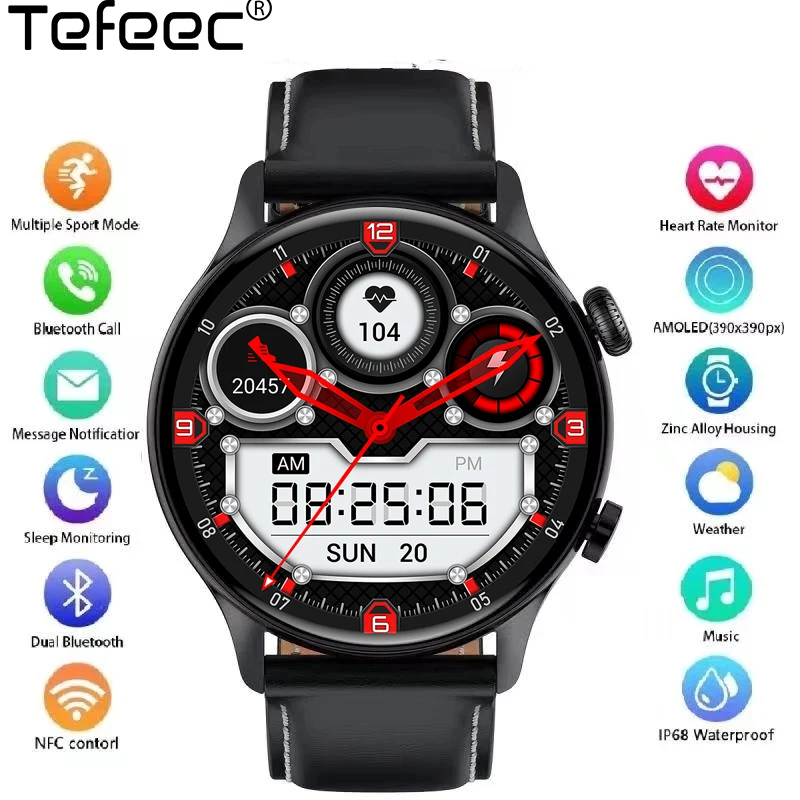 

NFC AMOLED Smartwatch for Men Full Touch Screen Always On Display 300mAh Wireless Charging Bluetooth Call IP68 Sport Smart Watch