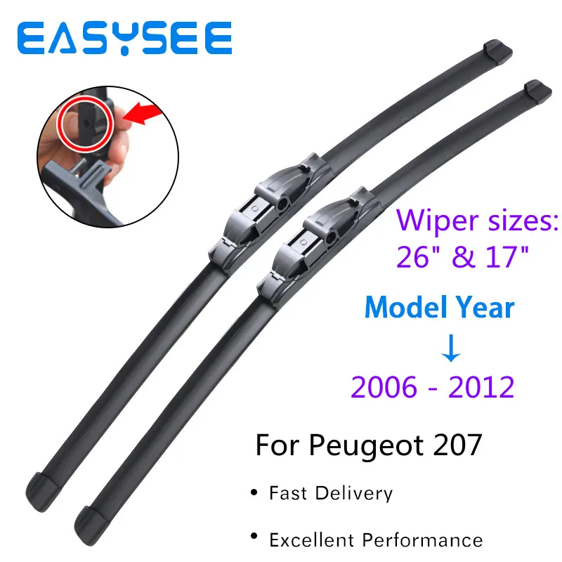 

Windscreen Wiper Blades for Peugeot 207 Hatchback SW CC Sedan 26"&17" Fit Side Pin Arms 2006 2007 2008 2009 2010 2011 2012