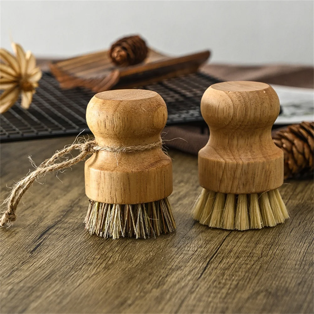 

Bamboo Dish Scrub Brushes, Kitchen Wooden Cleaning Scrubbers for Washing Cast Iron Pan/Pot, Natural Sisal Bristles