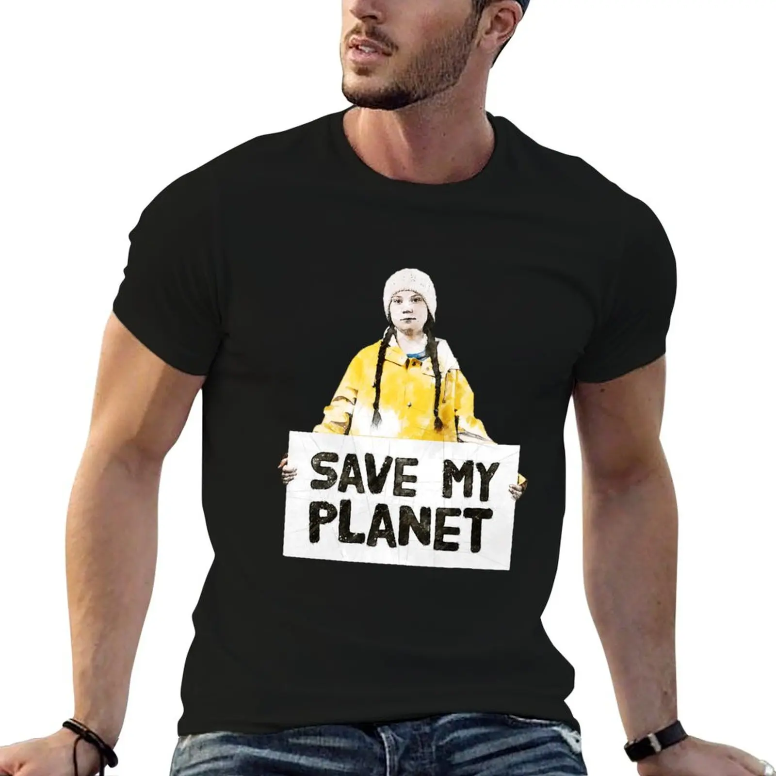 Фото Футболка Save MY Planet - Greta Thunberg, мужская футболка из 100% хлопка, мужская футболка с графическим принтом в стиле винтажного аниме, футболка №1
