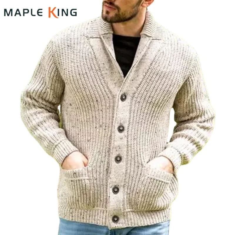 

Мужской однобортный вязаный кардиган, винтажный теплый свитер с V-образным вырезом, Дизайнерская куртка, пальто