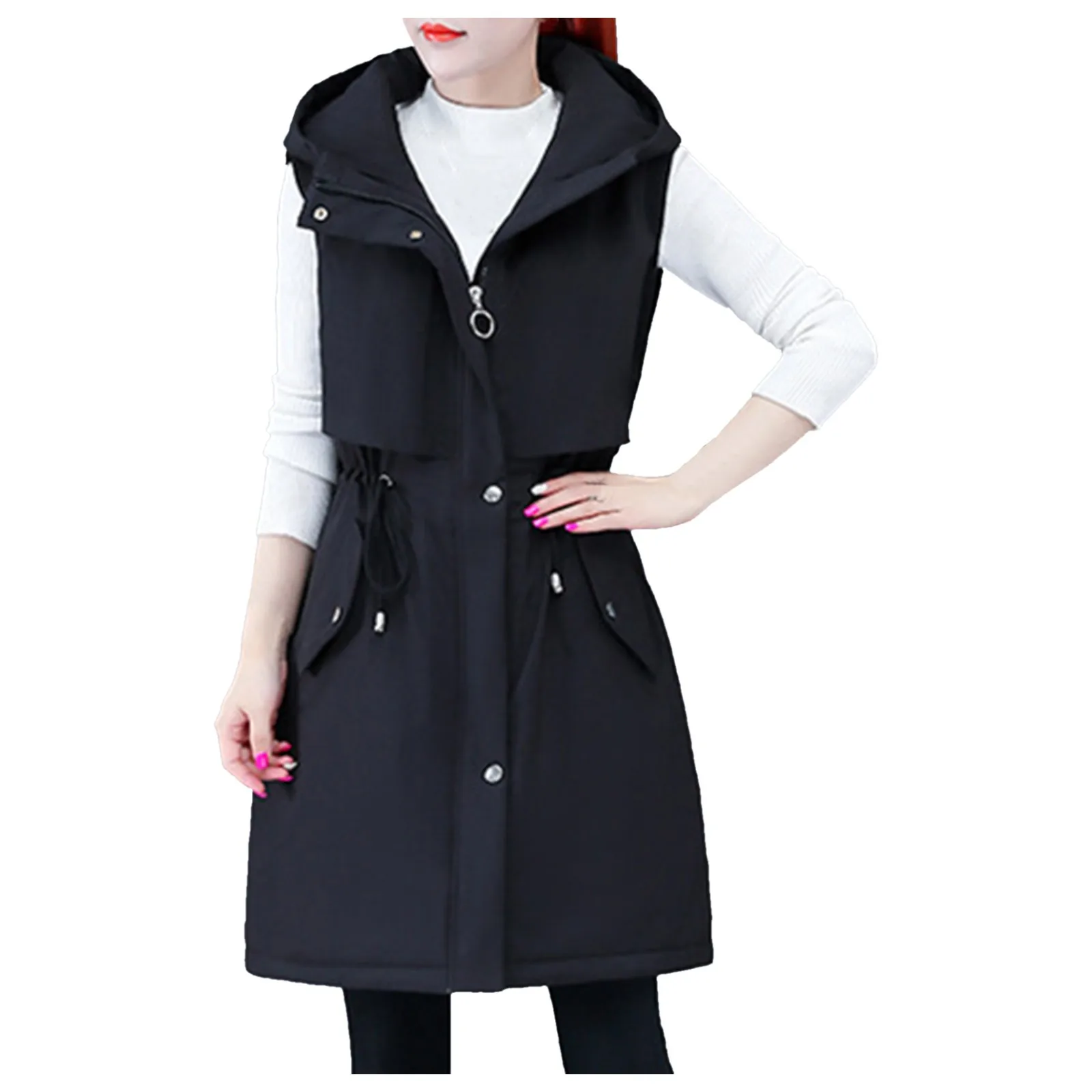 

Women's Winter Coat Vest With Hood Sleeveless Warm Down Coat With Pockets Quilted Vest Down Jacket Outdoor Women‘s Coat Winter