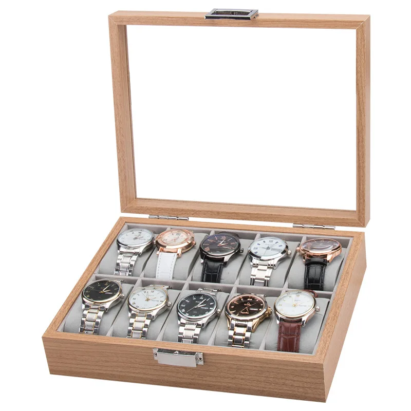 Glass Skylight Dustproof Pear Wood Grain Watch Storage Box Vintage Jewelry Display Box With Pillow Watch Organizer 2/3/6/10/12/