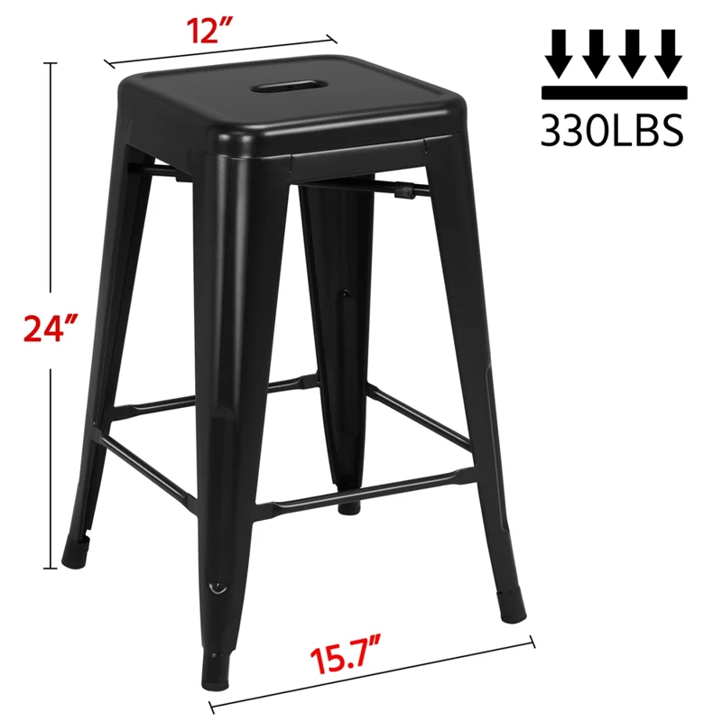 

Metal 24" Stackable Backless Counter Height Stools, Set of 4, Black