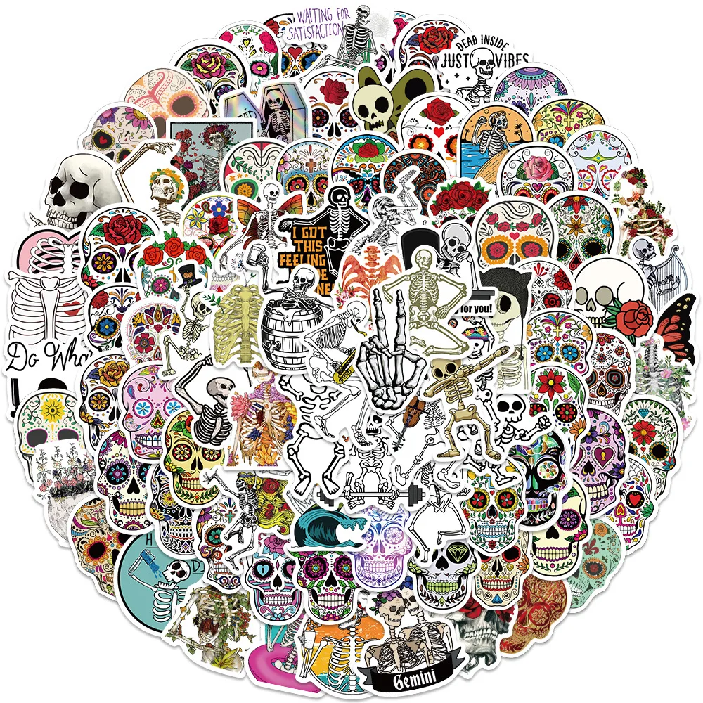 

100pcs color Skull Stickers Cartoon Decal DIY Skateboard Bicycle Laptop Luggage Car Kids Cartoon Graffiti stickers