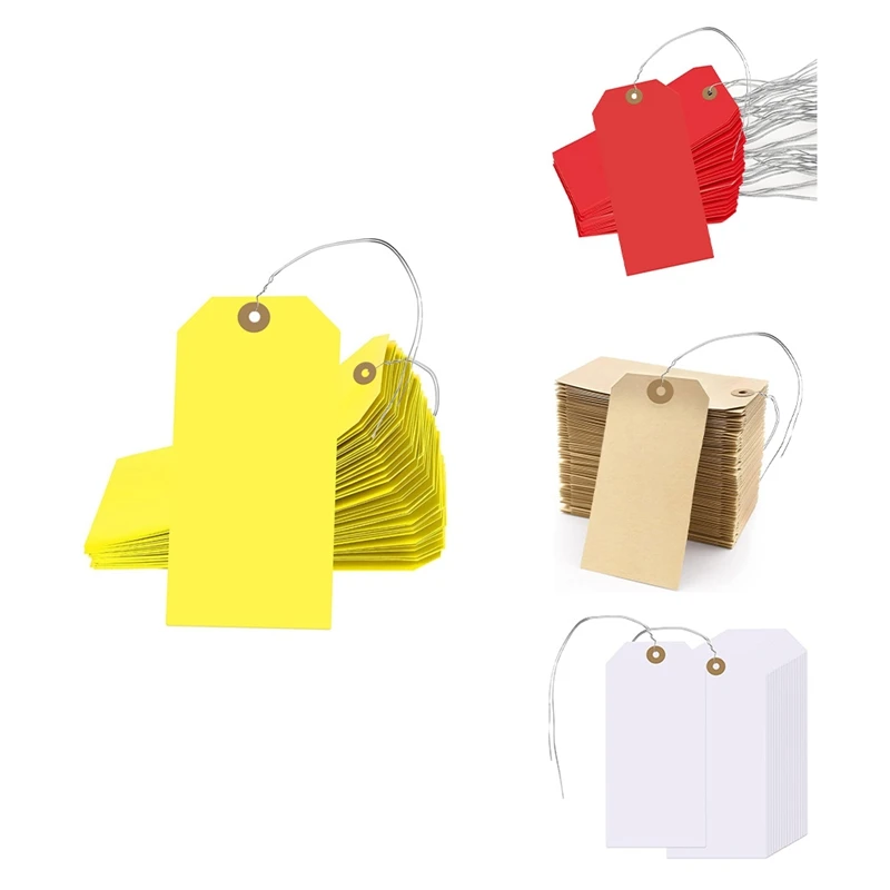 

400 пустые этикетки для доставки, X дюймов, вешалка для этикеток с усиленными отверстиями и проволокой, этикетки для ювелирных изделий и одежды