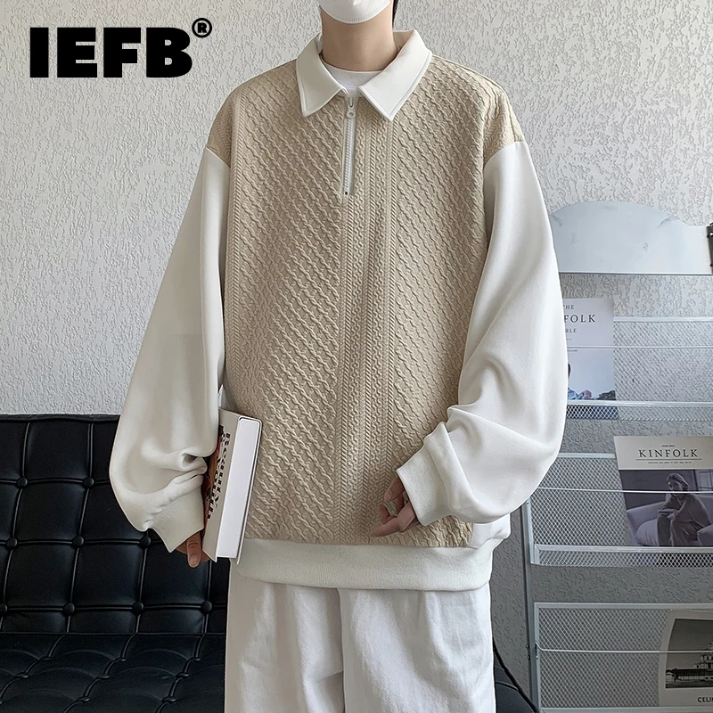 

IEFB Spring Sweater Men's Casual Longsleeved Contrast Color Turn-down Collar 2023 Loose Korean Fashion Male Tops 9A7205