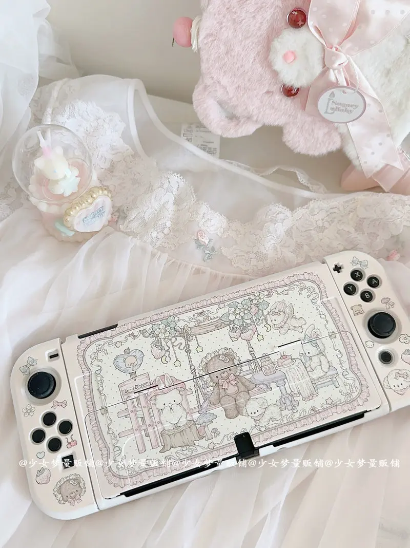 Фото Защитный чехол Girls Dream Switch для Switch Oled Ns, жесткий и мягкий, с милым принтом «Чаепитие с медведями», для игровой консоли №4