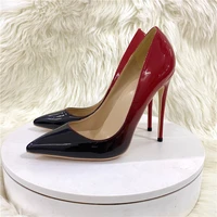 red patent leather gradient womens black pointed toe stilettos sexy ladies banquet slip on pumps 8cm 10cm 12cm party shoes