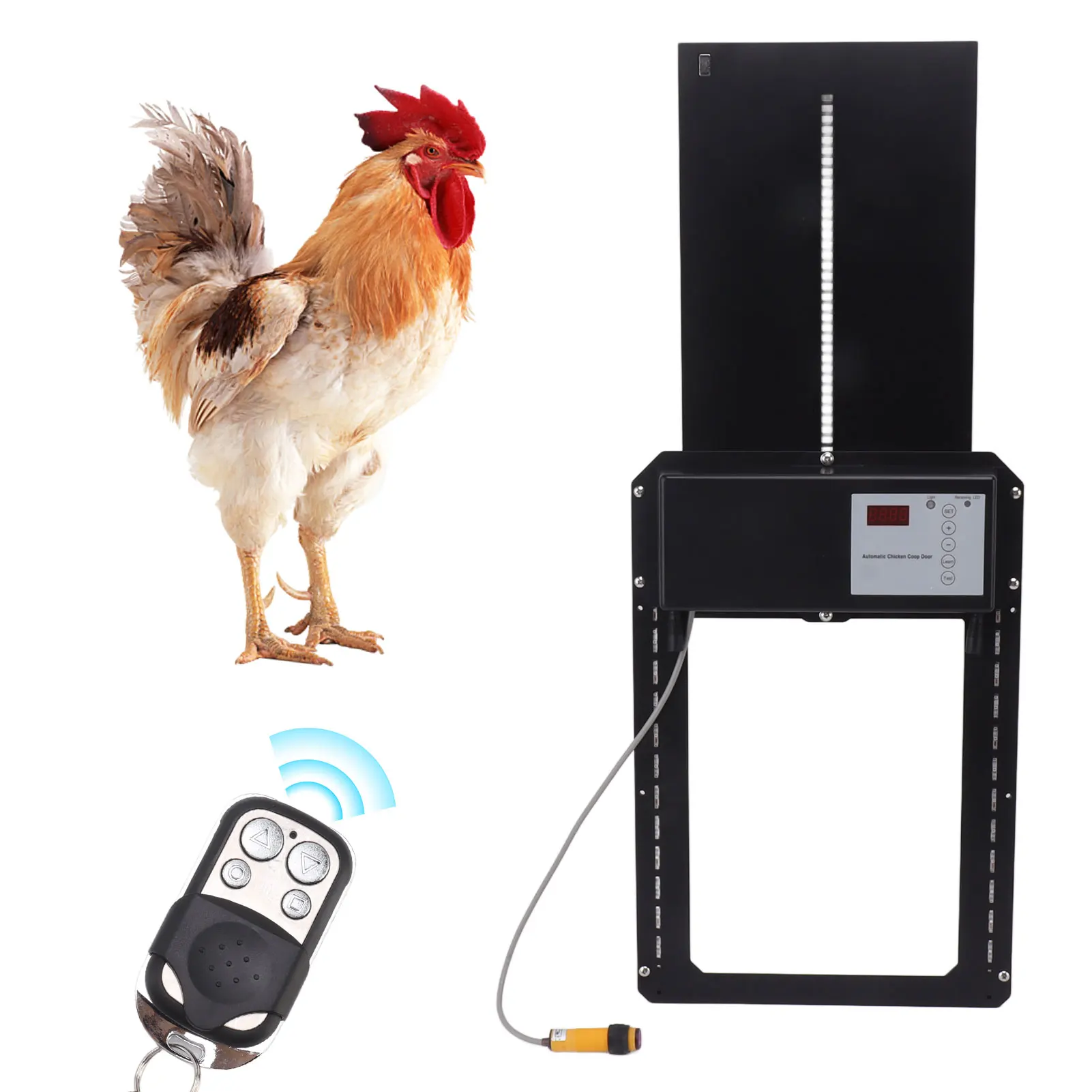 

Automatic Chicken Coop Door Solar Powered Light Sensor Timer Anti Pinch Door Opener with Remote Control IP44 Waterproof for Farm