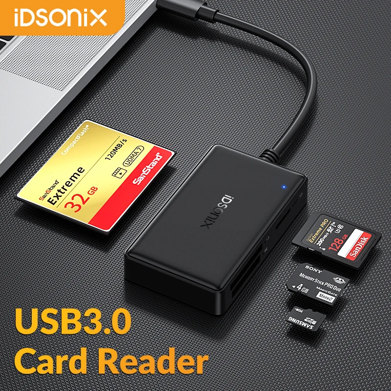 

iDsonix Card Reader 4 in 1 USB3.0 Card Reader 5Gbps Transfer Speed Support TF/SD/CF/MS Memory Card Adapter for Laptop PC Macbook