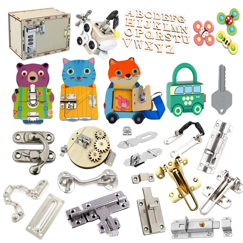 Children Lock DIY Busy Board Baby Montessori Teaching Aid Games  Lock Cognition Toy Kids Education Motor Skill Toys Busyboards