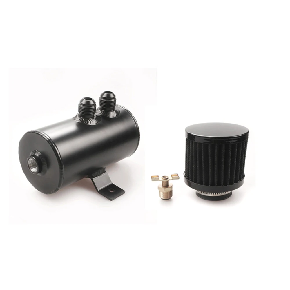 

Universal 0.75L Brushed Baffled Oil Catch Tank Can with Breather Filter AN10
