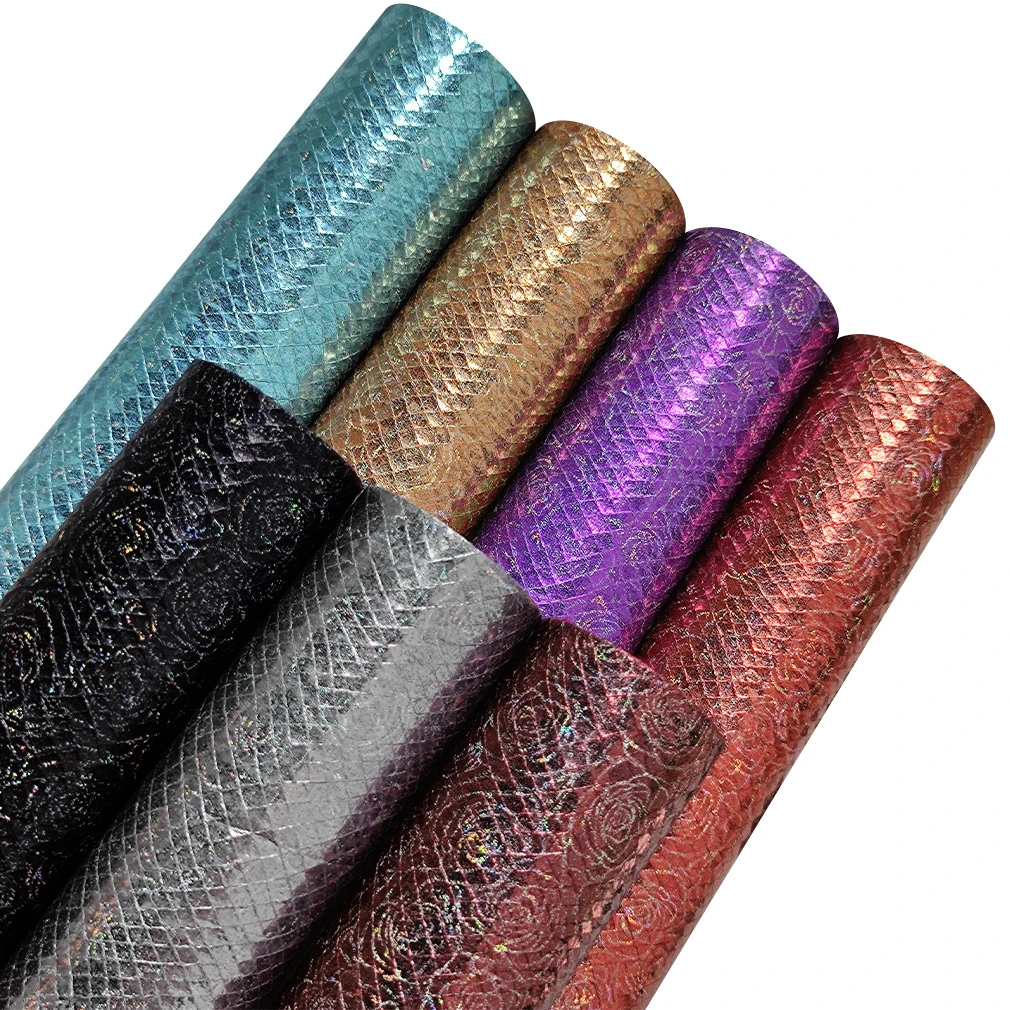 

Rose Print Faux Leather Sheet Checkered Metallic Luster PU Synthetic Fabric Roll for Sewing Bow Bags Earring Craft DIY Material