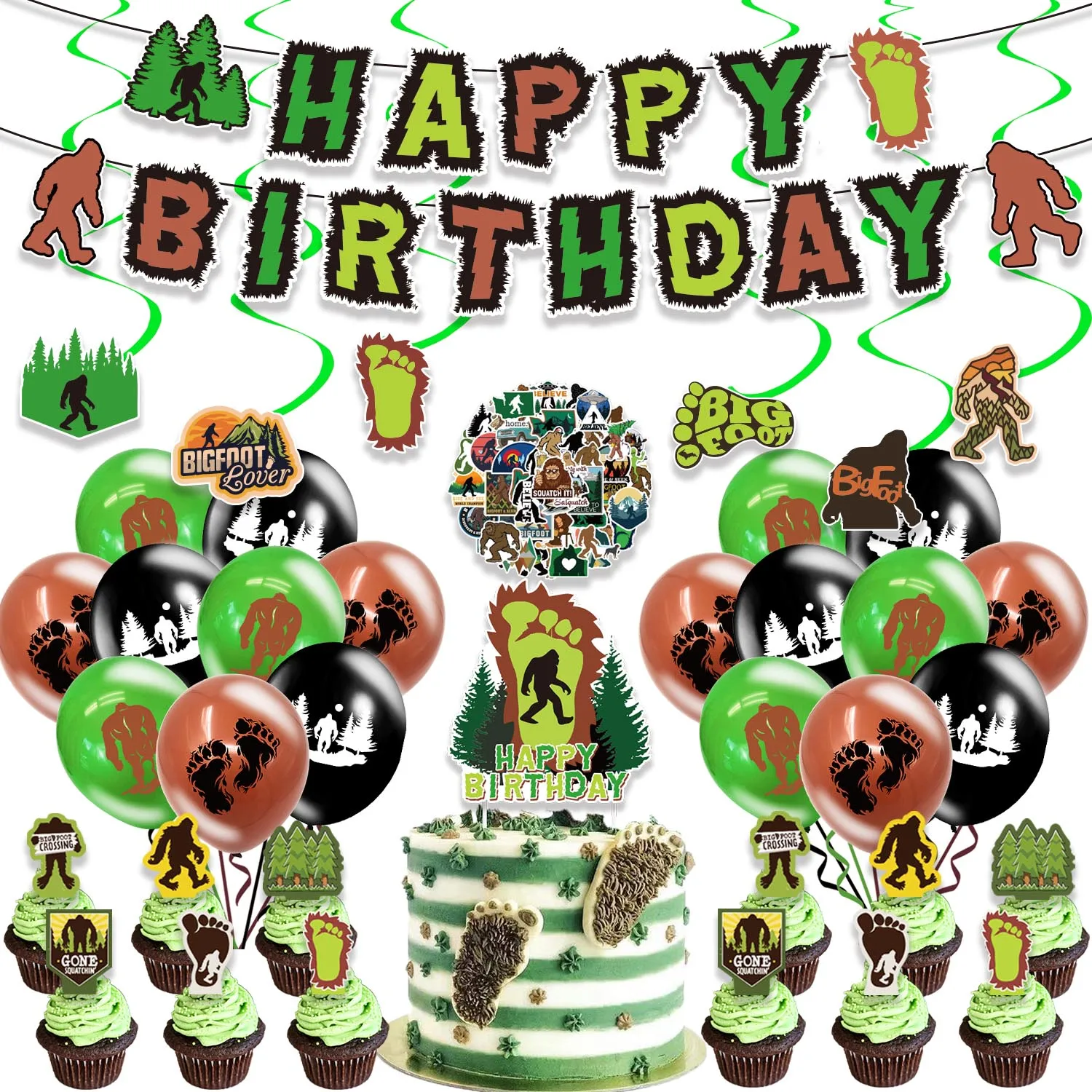 

Bigfoot Theme Birthday Party Supplies Cake Topper Balloons Paper Banner Spirals Stickers Cool Bigfoot Birthday Party Decorations