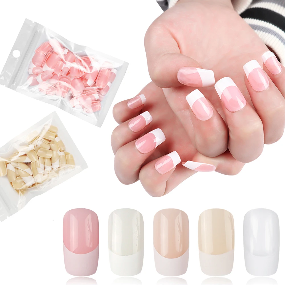 

24 шт., накладные ногти во французском стиле