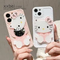 bandai fashion hello kitty phone case for iphone 13 12 mini 11 pro max xs x xr 7 8 6 6s plus ins creative mirror funda for girls