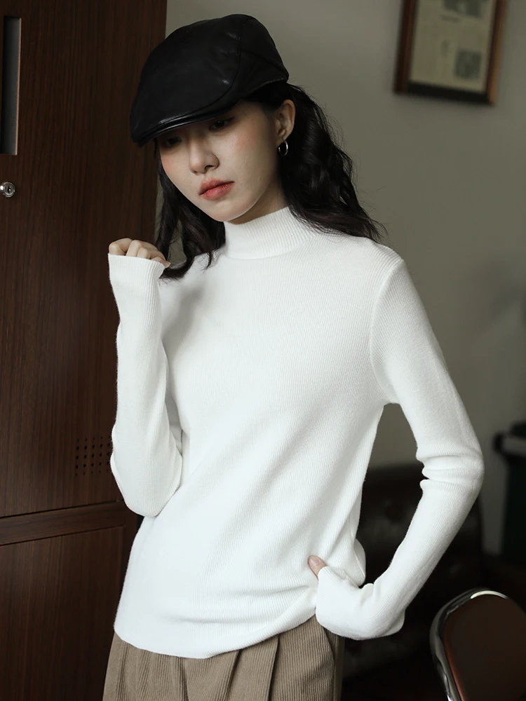 Multi-Color Stretch Slim fit Slimming Sweater Knit Inner wear Pullover Long sleeve Half-high Collar Design Sense Autumn and W...
