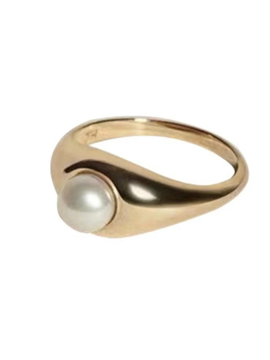 Fashion Niche Design Jhannah Sterling Silver Tone Pearl Ring Retro Minimalist Ins Cold Wind Pinky Tail Rings For Women Men Gifts
