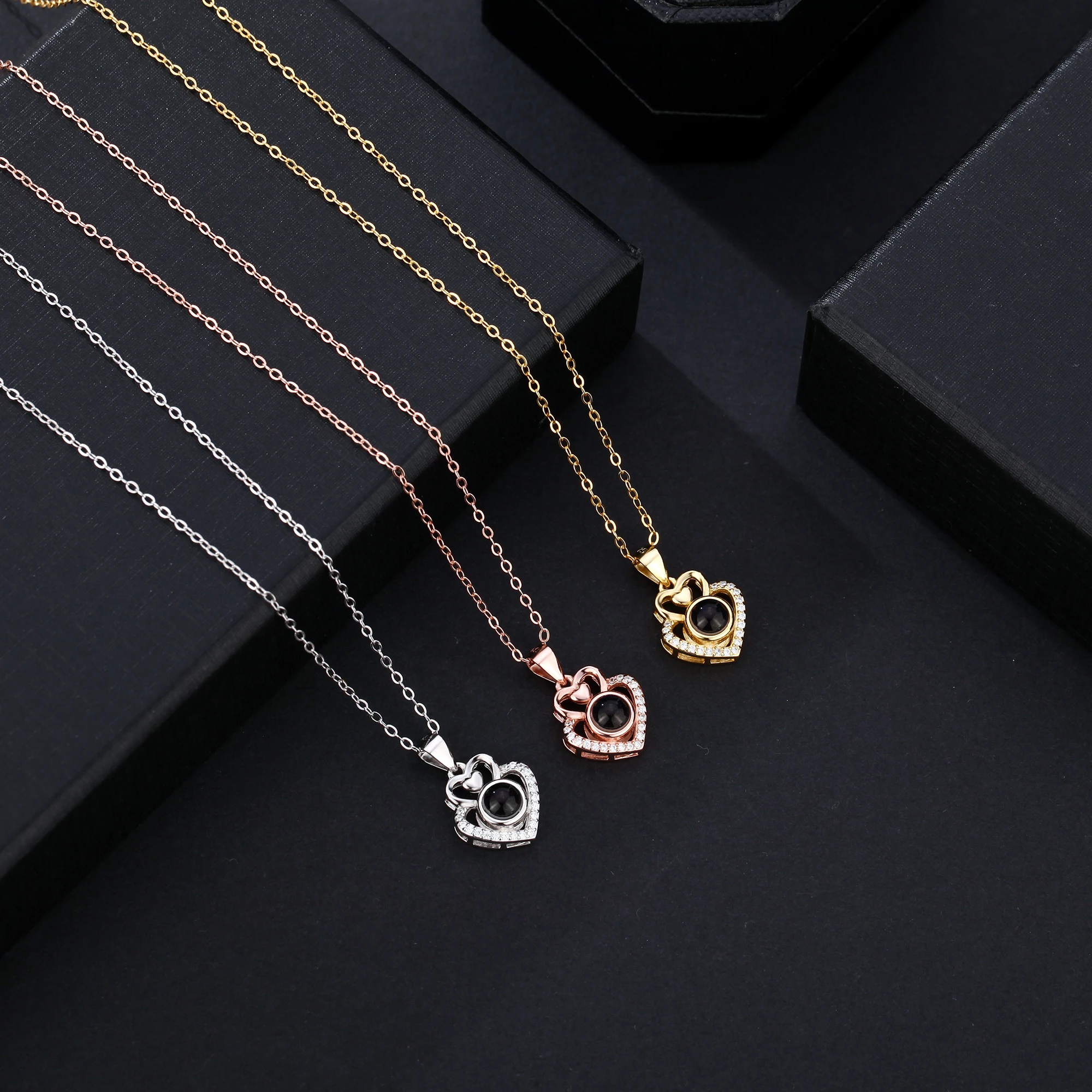 Customized Projection Necklace Personalized Photo Necklace Heart Shaped Pendant Necklace Projection Gift 925 Sterling Silver  Mo