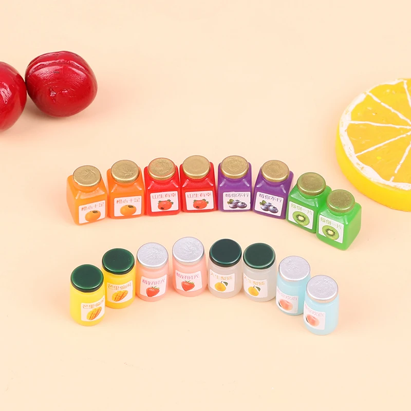 

8Pcs 1:12 Miniatures Dollhouse Canned Fruit Jam Furniture Miniature Simulation Of Beverage Bottles Kitchen Doll House Diy Decor
