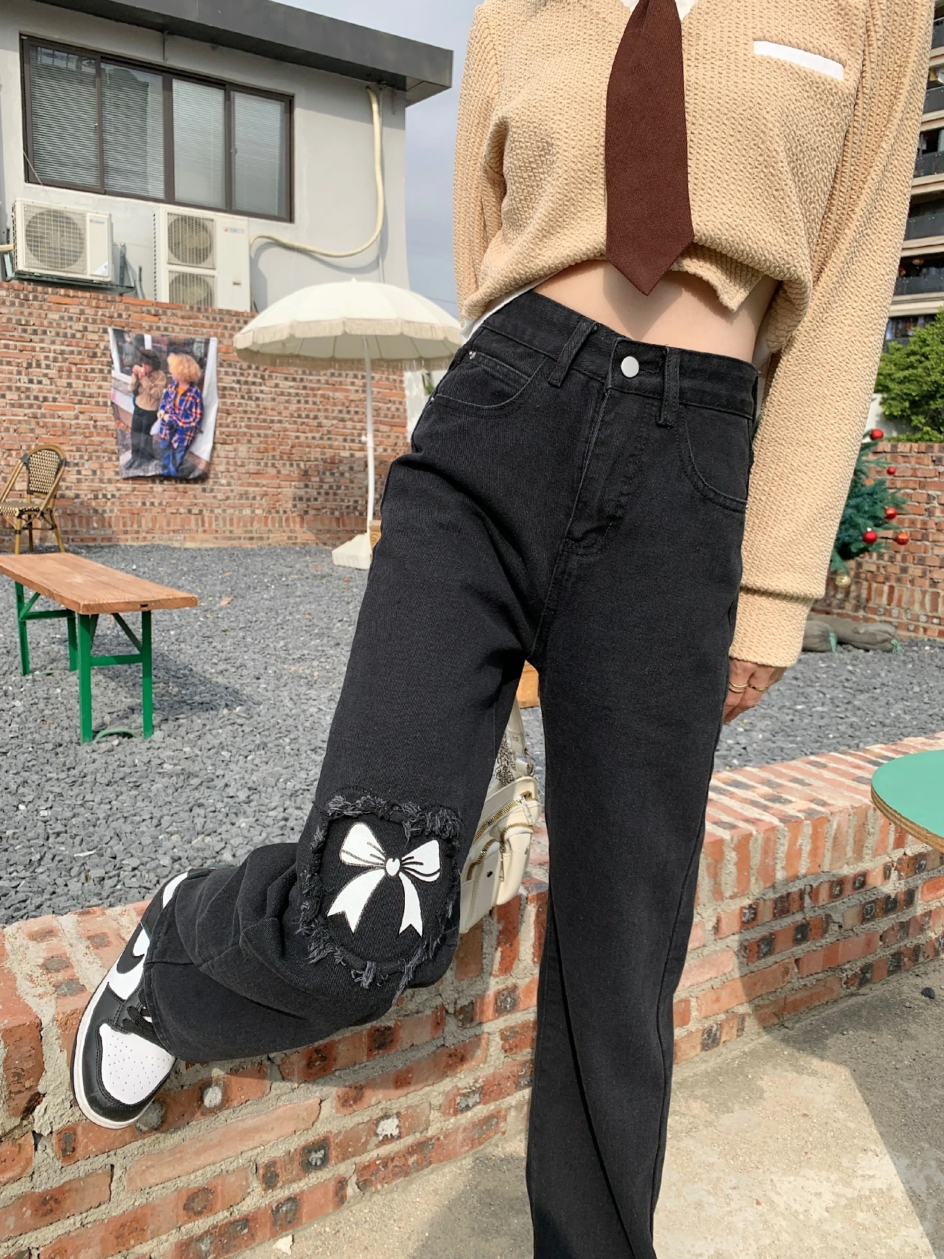 

Y2k Baggy Jeans Design Sense Bowknot Denim Trousers Straight Loose High Waist Streetwear Wide Leg Pants Women Spring Fall