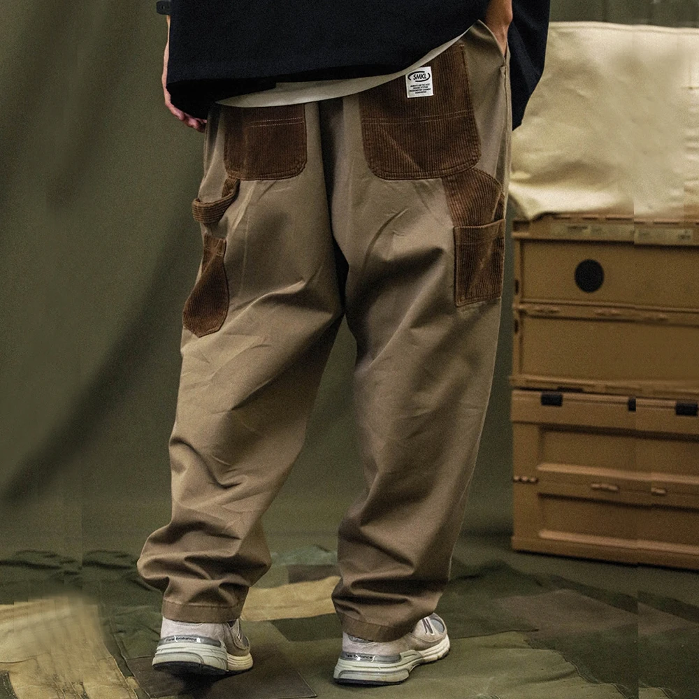 

Брюки-карго мужские вельветовые, уличная одежда в стиле хип-хоп, свободные прямые мешковатые штаны с большими карманами, с эластичным поясо...
