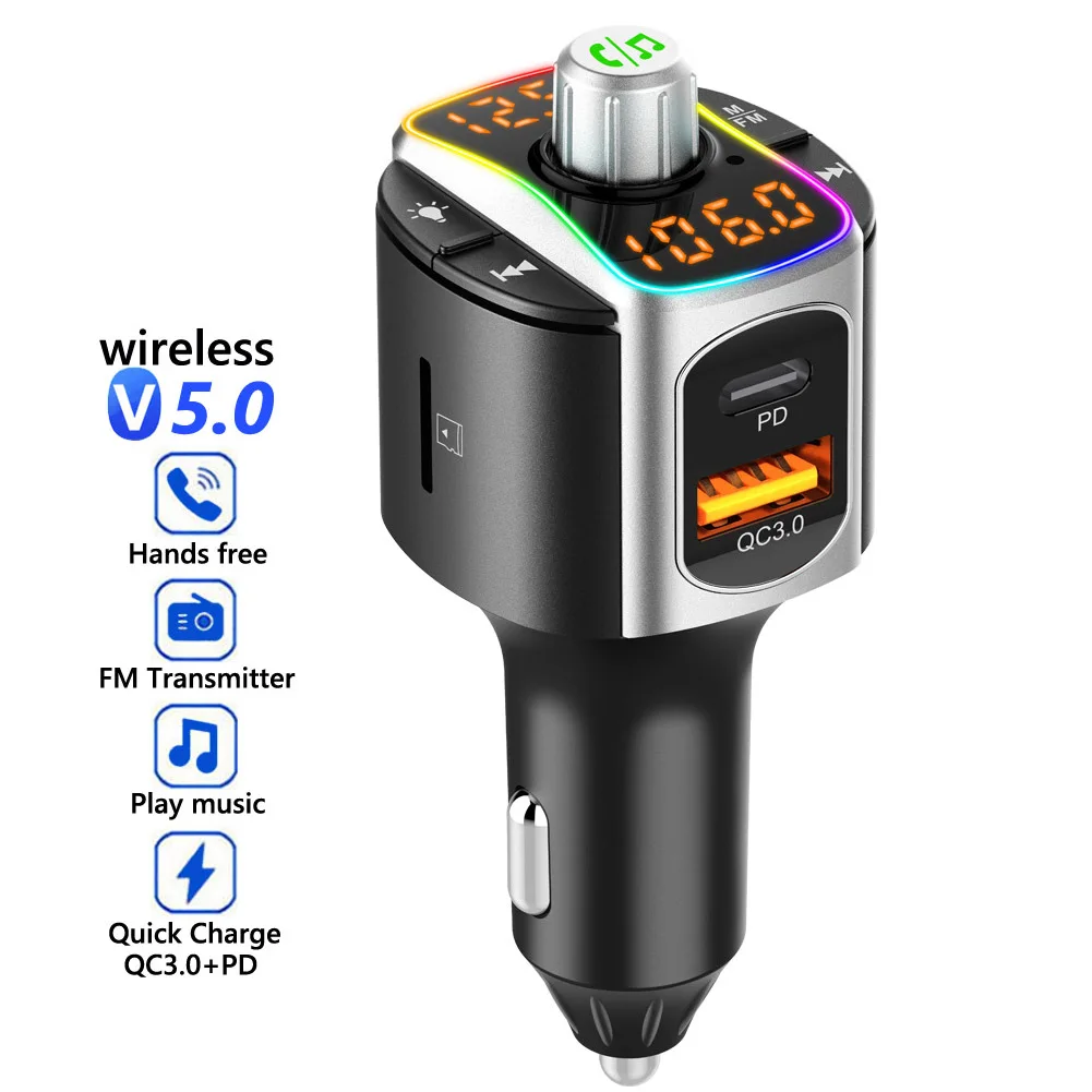 

FM Transmitter Wireless Handsfree Car Kit FM Modulator Tf Card U Disk Playback With Atmosphere Light Car MP3 Player