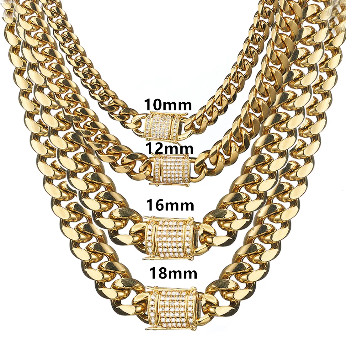 

8/10/12/14/16/18mm Stainless Steel Punk Style Jewelry Gold Color/Silver Color Miami Cuban Link Chain Necklace for Men Women